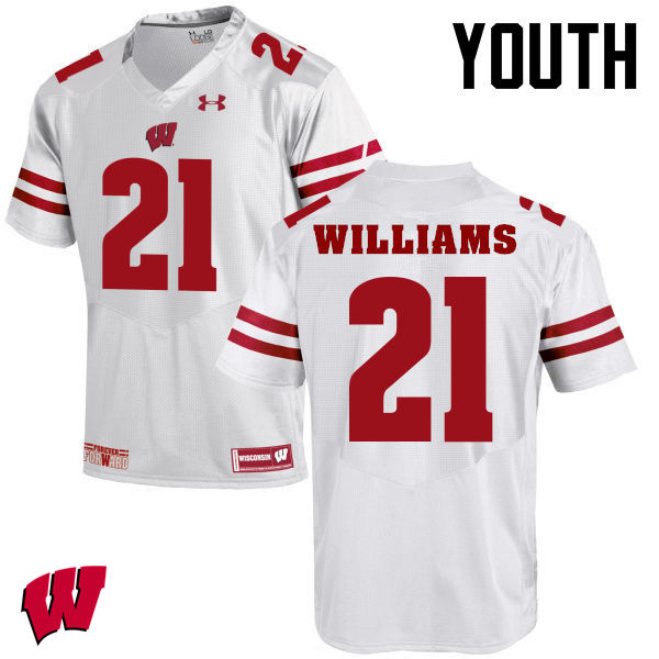 Youth Winsconsin Badgers #21 Caesar Williams College Football Jerseys-White